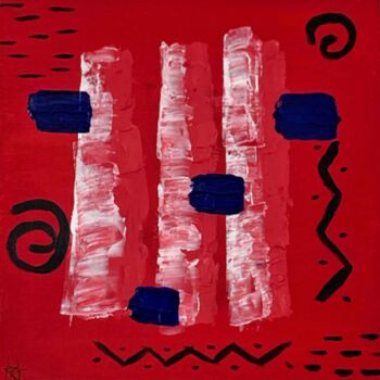 Картина под названием "Red madness" - Kot, Подлинное произведение искусства, Акрил Установлен на Деревянная рама для носилок