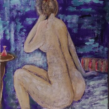 Painting titled "Femme nu avec une b…" by Kozar, Original Artwork, Oil Mounted on Wood Stretcher frame