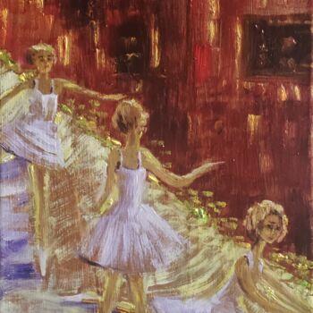 Ζωγραφική με τίτλο "Ballerinаs on stage" από Kozar, Αυθεντικά έργα τέχνης, Λάδι Τοποθετήθηκε στο Ξύλινο φορείο σκελετό