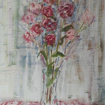 Peinture intitulée "Roses dans un vase…" par Kozar, Œuvre d'art originale, Huile Monté sur Châssis en bois