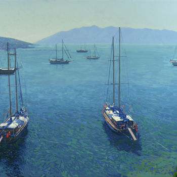 Pintura titulada "The Yachts" por Simon Kozhin, Obra de arte original, Oleo Montado en Bastidor de camilla de madera