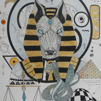 Malerei mit dem Titel "Anubis" von Kpbc, Original-Kunstwerk, Tinte