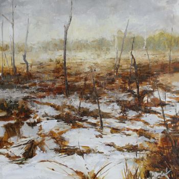 Peinture intitulée "Swamp in winter" par Krasuckas, Œuvre d'art originale, Huile