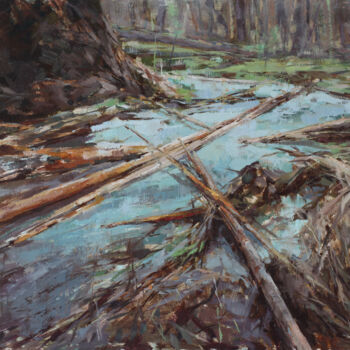 Painting titled "Autumn swamp" by Krasuckas, Original Artwork, Oil