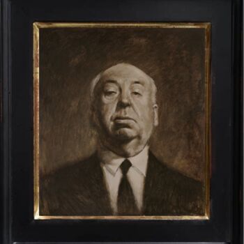 Schilderij getiteld "Alfred Hitchcock" door Krasuckas, Origineel Kunstwerk, Olie