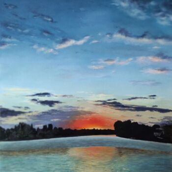 Peinture intitulée "Sunset over the city" par Nina Fedotova, Œuvre d'art originale, Huile