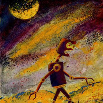 Schilderij getiteld "Desert Moon" door Kriev, Origineel Kunstwerk, Acryl