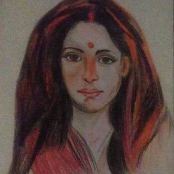 Rysunek zatytułowany „Indian lady” autorstwa Krishna Art Gallery, Oryginalna praca, Ołówek