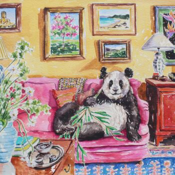 绘画 标题为“Panda Express” 由Kristen Olson Stone, 原创艺术品, 水彩