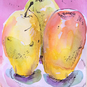 Peinture intitulée "THREE APPLES" par Kristina Kristiana, Œuvre d'art originale, Aquarelle