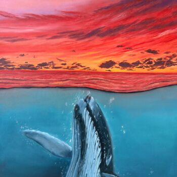 Peinture intitulée "Curious whale" par Kristina Sergeeva, Œuvre d'art originale, Huile