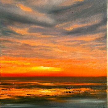 Malarstwo zatytułowany „Sunset flame” autorstwa Kristina Sergeeva, Oryginalna praca, Olej Zamontowany na Drewniana rama noszy