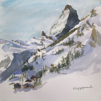 Painting titled "View of the Matterh…" by Krystyna Szczepanowski, Original Artwork, Watercolor