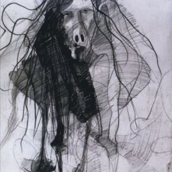 Рисунок под названием "Autoportret krowa" - Krzysztof Lozowski, Подлинное произведение искусства