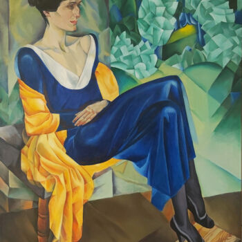 Painting titled "Портрет Ахматовой,…" by Ksenia Alekseeva, Original Artwork, Oil Mounted on Wood Stretcher frame