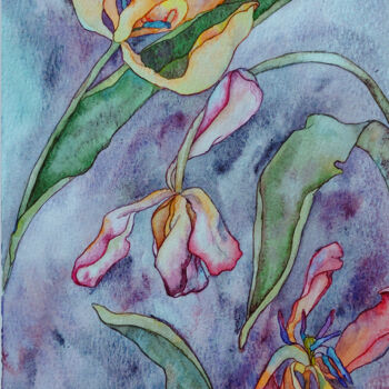 Картина под названием "увядшие цветы" - Ксения Тарасова, Подлинное произведение искусства, Акварель