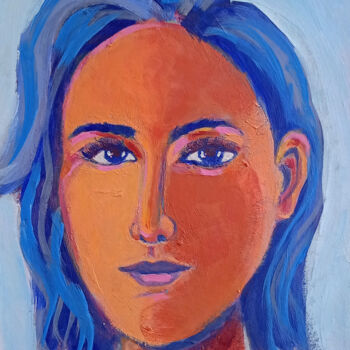Malarstwo zatytułowany „Blue curls. Abstrac…” autorstwa Ksenia Tsyganyuk, Oryginalna praca, Akryl