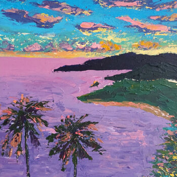 Peinture intitulée "Purple evening on t…" par Ksenia Tsyganyuk, Œuvre d'art originale, Acrylique Monté sur Carton