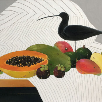 Painting titled "Fruit for breakfast." by Kseniia Berestova, Original Artwork, Oil Mounted on Wood Stretcher frame