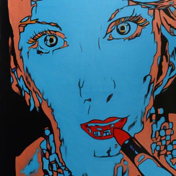 Painting titled "Lipstick - popart p…" by Kseniya Sergyeyeva, Original Artwork, Acrylic Mounted on Wood Stretcher frame