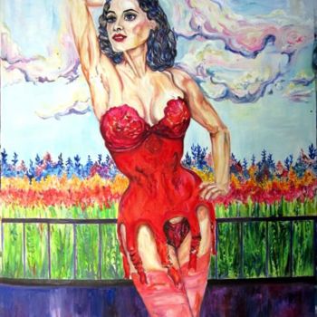 Ζωγραφική με τίτλο "femme en rouge" από Kspersee, Αυθεντικά έργα τέχνης