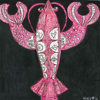 Desenho intitulada "A PINK LOBSTER" por Kuky, Obras de arte originais, Outro