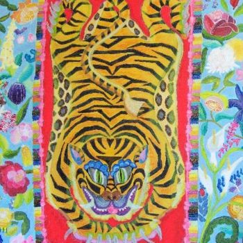 Painting titled "LIFE IS A TIGER ON…" by Kuky, Original Artwork, Oil