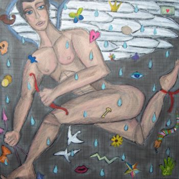 Painting titled "CUPID AND LOVE RAIN" by Kuky, Original Artwork