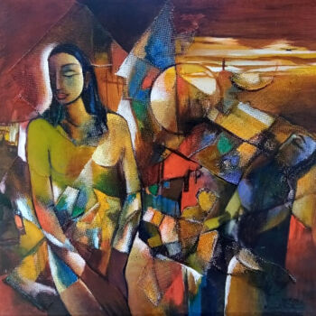 Malarstwo zatytułowany „Solitary Inspiration” autorstwa Kumara Rathnayaka, Oryginalna praca, Akryl Zamontowany na Drewniana…