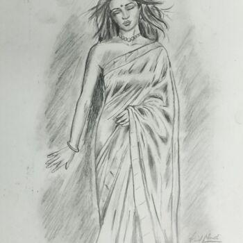 Drawing titled "Women in Saree" by Kunal Nandi, Original Artwork, Pencil