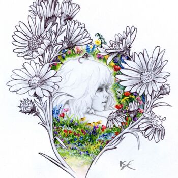 Dessin intitulée "The Garden Child" par Kylie Holland (KyA Illustration), Œuvre d'art originale, Stylo à bille