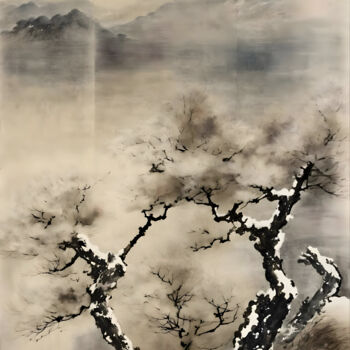 Digitale Kunst getiteld "Winter (Asia) #2" door Kyozai, Origineel Kunstwerk, AI gegenereerde afbeelding