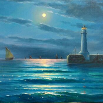 Painting titled "Odessa lighthouse" by Kyrylo Bondarenko, Original Artwork, Oil