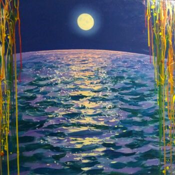 Painting titled "seascape night" by Kyrylo Bondarenko, Original Artwork, Acrylic