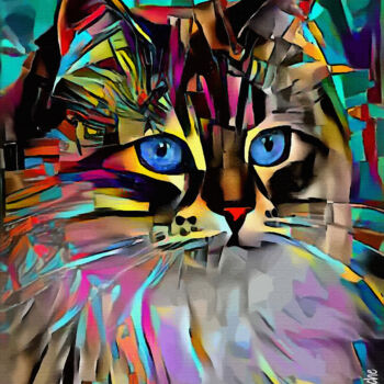 Digital Arts titled "Olga, cat - Mix med…" by L.Roche, Original Artwork, Acrylic