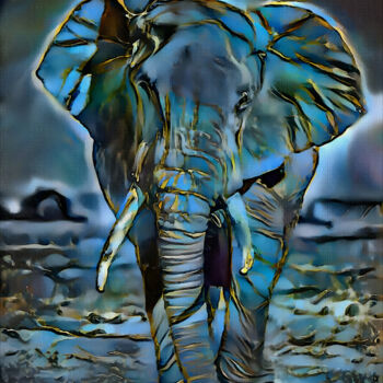 数字艺术 标题为“Aura blue, Elephant” 由L.Roche, 原创艺术品, 2D数字工作