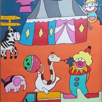 Painting titled "C'est le cirque !" by La Peigneuse De Girafes, Original Artwork, Acrylic