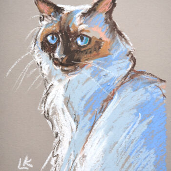 Peinture intitulée "Fluffy Siamese Cat…" par Lada Kholosho, Œuvre d'art originale, Pastel