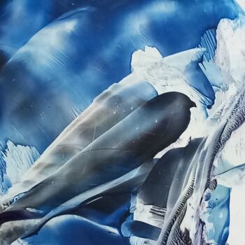 Digitale Kunst getiteld "Blue hawk" door Lady Birdsky, Origineel Kunstwerk, Encaustiek