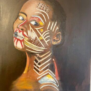 Schilderij getiteld "Tribal Woman" door Bernard Fouque, Origineel Kunstwerk, Olie