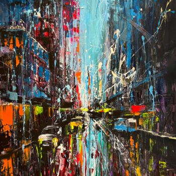 Painting titled "City Resonance" by Lana Frey, Original Artwork, Acrylic Mounted on Wood Stretcher frame