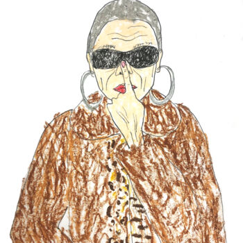 Disegno intitolato "Trendy grandma" da Lana Krainova, Opera d'arte originale, Pastello