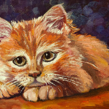 Pintura intitulada ""Ginger kitten"" por Lana Light S., Obras de arte originais, Óleo