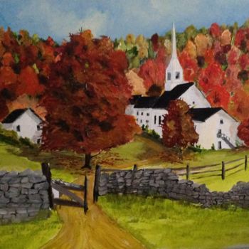 Painting titled "New England Autumn" by Lanny Roff, Original Artwork, Acrylic