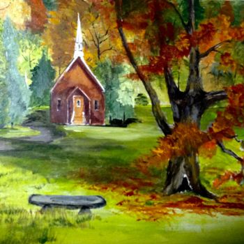 Schilderij getiteld "Country Church" door Lanny Roff, Origineel Kunstwerk, Acryl