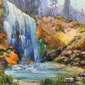 Pittura intitolato "chute d'eau paysage…" da Svetlana Lanovenko, Opera d'arte originale, Olio