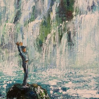 Painting titled "Man at the waterfall" by Svetlana Lanovenko, Original Artwork, Oil