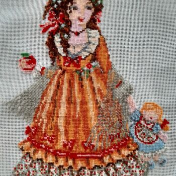 Arte tessile intitolato "girl with doll cros…" da Svetlana Lanovenko, Opera d'arte originale, Ricamo