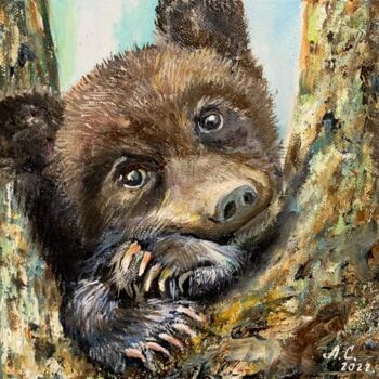 Painting titled "Teddy bear cute pet…" by Svetlana Lanovenko, Original Artwork, Oil