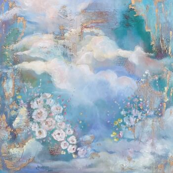 Painting titled "Nuage florale" by Laorens, Original Artwork, Oil Mounted on Wood Stretcher frame